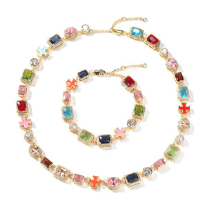 Lateefah Hip Hop Link Chain Cobre Colorido Gemstone Multicolor Cruz Diamante Colar - Product Image 4