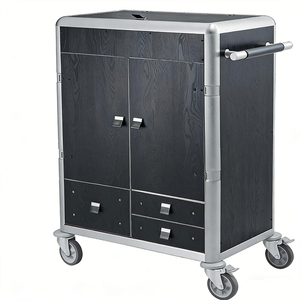 Chariot de ménage professionnel en acier robuste pour hôtel, avec deux sacs à linge, chariot de femme de chambre - Product Image 5