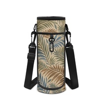 Porte-bouteille d'eau réutilisable avec imprimé botanique tropical en feuilles de noix de coco, sangle réglable à porter en bandoulière