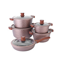 Batterie de cuisine martelée 10 pièces sans PFOA, comprenant une marmite à soupe 20/24/28/32 cm et une poêle à frire profonde 28 cm, compatible gaz et économe en énergie