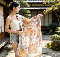 [Sirop d'érable Récolte d'automne] Serviette de bain en gaze de coton ultra-douce, écologique, motif floral moderne, pour usage domestique - 80cm*160cm