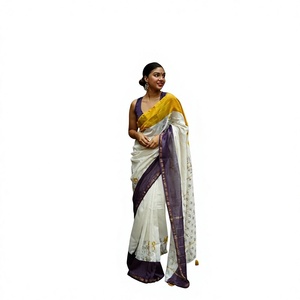 <b>Yellow</b> Floral Printed Cotton <b>Saree</b> With Dupatta Traditional Indian Women's Wear For Diwali Occasion - Product Image 1
