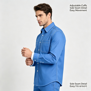 Camicia da <span class=keywords><strong>Lavoro</strong></span> OEM ODM per Uomo 100% Poliestere Manica Lunga con Cuciture a Contrasto Doppie Tasche sul Petto Uniforme da <span class=keywords><strong>Lavoro</strong></span> Industriale Logo Personalizzato - Product Image 4