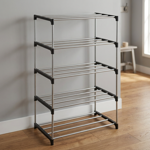 Five Tier Stainless Steel Clothing Rack <b>Space</b> <b>Saving</b> Minimalist Design Standing Type for Bathroom <b>Storage</b> Organizer - Product Image 1