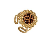 Bague tendance MECYLIFE à imprimé léopard texturé pour femmes, en acier inoxydable doré, réglable, minimaliste, bijoux de luxe français