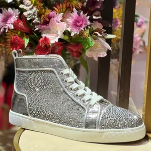 Luxury Custom Gradient High <b>Top</b> Sneakers, Iridescent <b>Rhinestone</b> Lace-up Walking Shoes, Designer Splicing Flat High Cut Footwear - Product Image 3