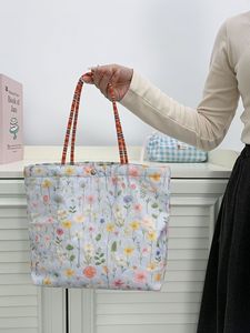 Bolsa de Almuerzo Bordada de Otoño Invierno, Estilo Minimalista, Casual, para Estudiantes, de Lona, para Llevar en la Mano - Product Image 5