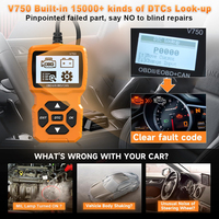 Orange V750 OBD II Lector de código 12V Herramienta de diagnóstico automotriz OBD2 Escáner