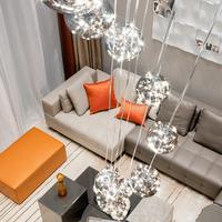 Lustre moderne en verre soufflé, finition chromée en acier inoxydable, gris fumé, luminaires suspendus décoratifs pour escaliers domestiques