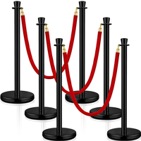 Poteau de guidage en acier inoxydable noir avec corde en velours pour barrière de file d'attente, idéal pour hôtels, banques et événements (contrôle de foule)