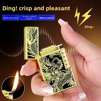 Briquet à flamme ouverte DK875 Dragon Auspicieux en métal, à sonnerie sonore, avec meule coulissante latérale, à gaz butane, flamme classique inclinée