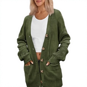 <b>Women's</b> <b>Oversize</b> Cotton/Acrylic Custom Knitted V-neck Solid Casual Breathable Quick-Dry Appliques Front - Product Image 4