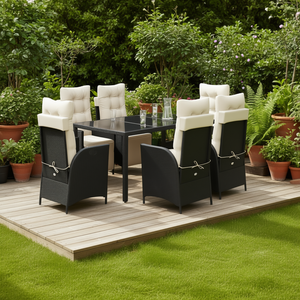 Set da Pranzo da Giardino in Rattan Nero per 6 Persone, Resistente alle Intemperie, Arredamento da Esterno - Product Image 2
