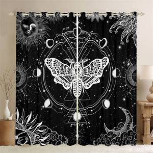 Dead Moth Sun Moon Ventana Cortinas Mandala Mariposa Trippy Hippie Art Ventana Cortinas Black Out Luxury Living Room Cortina - Product Image 4