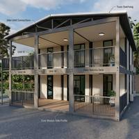 Maison conteneur extensible à double aile et deux étages, avec balcon panoramique, villa de camping préfabriquée, cabane de loisirs en bord de lac forestier