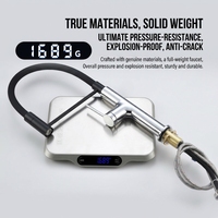 Robinet de cuisine et salle de bain moderne MOSHE à poignée unique, en céramique et acier inoxydable brossé, thermostatique, avec douchette extractible, double fonction chaud/froid