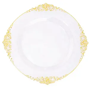 White Black Clear Round Antique Gold Rose Sliver Rim Plastic Charger dishes &Plates for Wedding party Table Setting