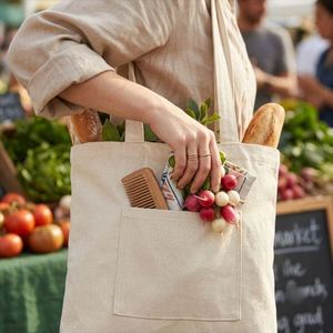 Heavy Duty Canvas Shoulder With Pocket <b>Large</b> Capacity Reusable Tote <b>Bag</b> Custom Logo Handbag - Product Image 4