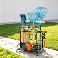 Étagère de rangement pour outils de jardin à 3 niveaux en acier noir avec protection contre la corrosion, revêtement en poudre, pour garage, capacité de 35 outils à long manche