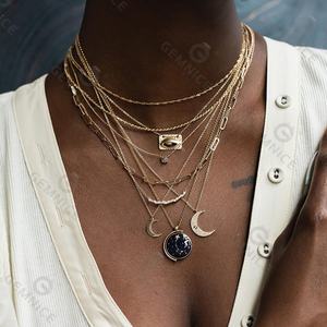 Gemnel colar banhado a ouro 18k, joia de prata esterlina 925, pingente de esmalte, colar com pingente de estrela e lua - Product Image 3