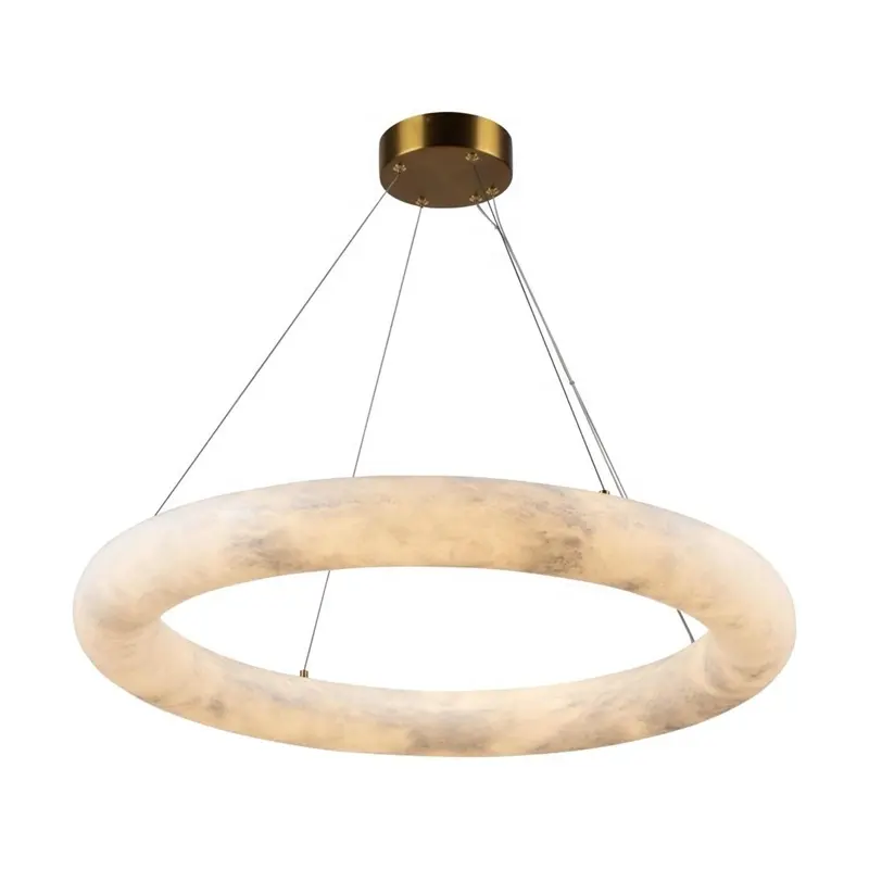 Lustres ronds de plafond de luxe de salon d'anneau d'albâtre de marbre naturel et lumières pendantes pour les lampes suspendues plafonnier moderne