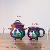 Tasse à eau/café en céramique, motif sorcière de dessin animé, électroplaquée sept couleurs, style pot magique, pour Halloween, compatible lave-vaisselle et micro-ondes