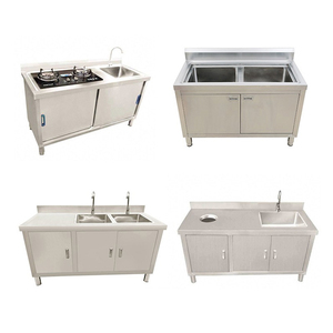 Table bon marché d'armoire d'évier de cuisine d'acier inoxydable avec <span class=keywords><strong>sous</strong></span> l'étagère avec le robinet pour l'évier moderne fait main de ménage - Product Image 1