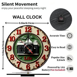 Round Wooden Wall <b>Clock</b> 25x25Cm Silent Design Home Bedroom Hanging <b>Clock</b> - Product Image 2