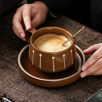 Ensemble de tasse et soucoupe à café en céramique vintage japonaise, changement de four, style rétro, pour l'après-midi, latte art