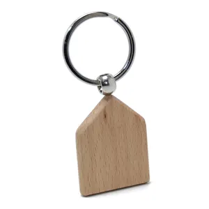 Trống Nhà Hình Bằng Gỗ Key Chain Vòng Chủ DIY Tùy Chỉnh Bán Buôn Gỗ Keychain Key Tag Quà Tặng Khuyến Mại Gỗ Key Fob