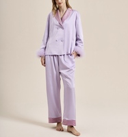 Vêtement de nuit en satin uni super doux et respirant avec un tempérament féminin et des manches longues pour femmes