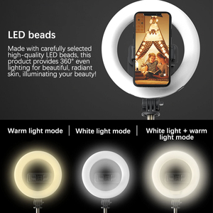 Trépied de prise de vue avec perche à selfie et anneau lumineux de 6 pouces, trépied pliable en aluminium ABS extensible de 79,8 cm pour téléphone et appareil photo - Product Image 5