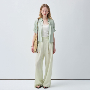 VEGA CHANG Completo Due Pezzi Verde Menta per Donna, Pantaloni a Vita Alta e Gamba Larga, Outfit Estivo Casual, Vendita all'Ingrosso - Product Image 1