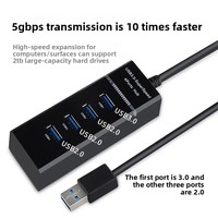 Hub USB 3.0 à quatre ports en alliage d'aluminium, répartiteur, connecteur de souris d'ordinateur, extension de port, en stock