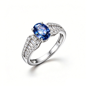 Women's S925/10K/14K/18K gold Oval Sapphire Engagement <b>Ring</b> With Pave Setting Diamond Accents Classic Style - Product Image 1