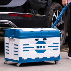 高品質二層式ヘビーデューティー4輪80L折りたたみ式プラスチック収納ボックストロリー（高蓋付き） - Product Image 3