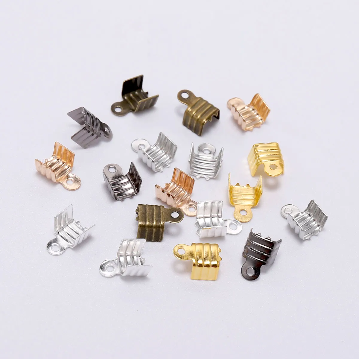 1000pcs/Lot Ribbon Leather End Crimp Cove Clasps Cord End Caps String Clip Foldover For Jewelry Making DIY Necklace Connectors