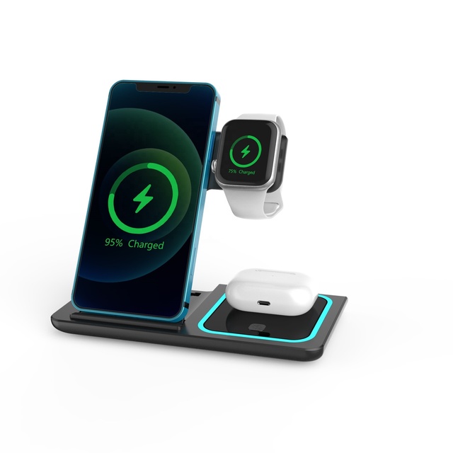 3 in 1 Foldable Multiple Desktop Wireless Charging Station for Smartphone and Watch Standard Fast Charger for Phone