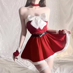 Christmas Strapless <b>Red</b> Dress Set With <b>Bow</b> A-Line Satin Skirt Holiday Party Outfit - Product Image 1
