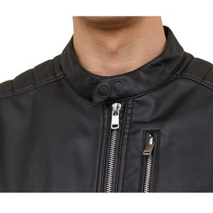 Veste en cuir noir à fermeture éclair personnalisée de haute qualité pour l'hiver, vêtements en gros, veste de motard à manches longues pour hommes - Product Image 3