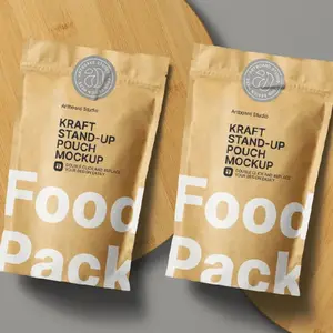 Kantong kemasan makanan daur ulang Biodegradable kualitas tinggi kustom kantung kertas Kraft coklat ritsleting ramah lingkungan