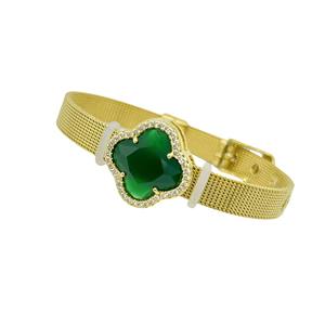 Nueva Pulsera de Acero Inoxidable con Trébol de Cuatro Hojas Colorido, Chapada en Oro, Joyería de Moda al por Mayor - Product Image 4