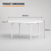 Table ronde pliante LuckyOct 5FT, demi-pli, HDPE, 152 x 74 cm, blanche, pour extérieur/intérieur, banquet, événement, imperméable