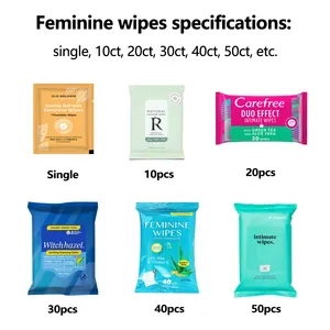 Customized Low MOQ Disposable Single Flushable Feminine Care Wipes Women Organic Individually Wrapped Yoni Wipes