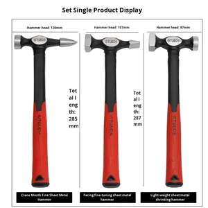 Ensemble de marteaux pour carrosserie, outils de carrosserie, bloc de façonnage, outil de réparation de bosses en tôle, outil de carrosserie à tête plate avec poignée - Product Image 2