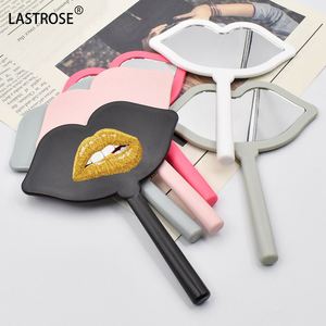 Make Your Own logo Lip Shape Hand <b>Mirror</b> Black Pink Makeup <b>Mirrors</b> for Women's Daily Makeup - Product Image 1