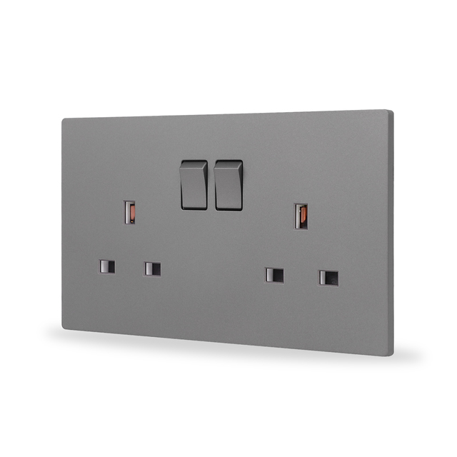 Touchmi 146 13A Mechanical UK Standard Double Socket with Switch for Home Use PC Material UK Socket
