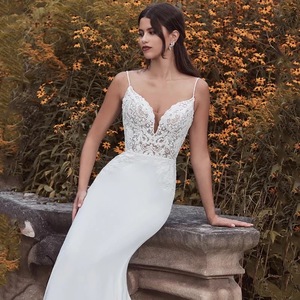 Abito <span class=keywords><strong>da</strong></span> sposa a sirena in pizzo ON423 con spalline sottili, scollo a V, senza maniche, elegante, con strascico lungo e schiena scoperta sexy - Product Image 3