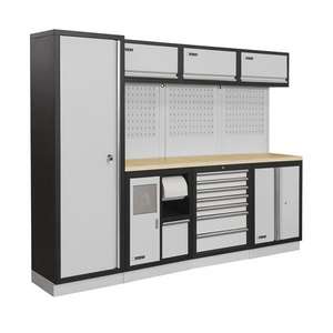 FERVI - A007G Meuble d'atelier modulaire avec plans de travail en bois 2640x498x2000mm - EAN 8012667311513 WORKSHOP STORAGE - Product Image 1