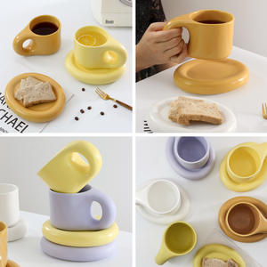 Korean Style Chubby Coffee <b>Cup</b> <b>And</b> <b>Saucer</b> <b>Set</b> 290ml Heat Resisting Ceramic Couple Gift Solid Color Customizable - Product Image 5